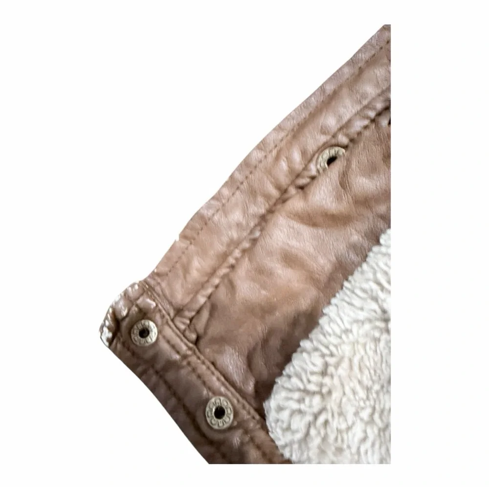 Kids first wave faux Brown Leather bomber/motto‎ Jacket Sherpa lined